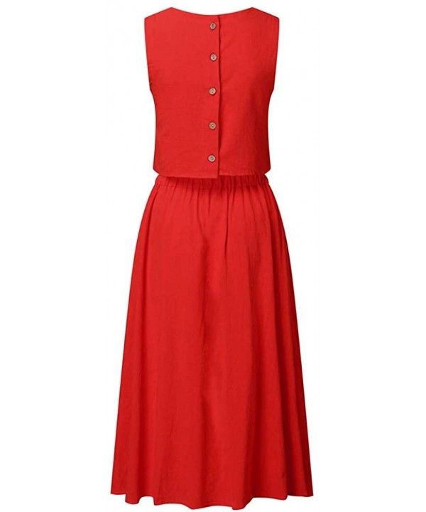 Women's 2 Piece Outfit Dress Sleeveless Crop Top with High Waisted Button Down Maxi Skirt Set - Red - C1194N5U97I $18.89-Cove...