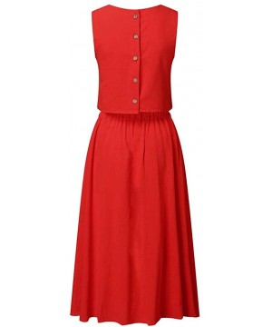 Women's 2 Piece Outfit Dress Sleeveless Crop Top with High Waisted Button Down Maxi Skirt Set - Red - C1194N5U97I $18.89-Cove...