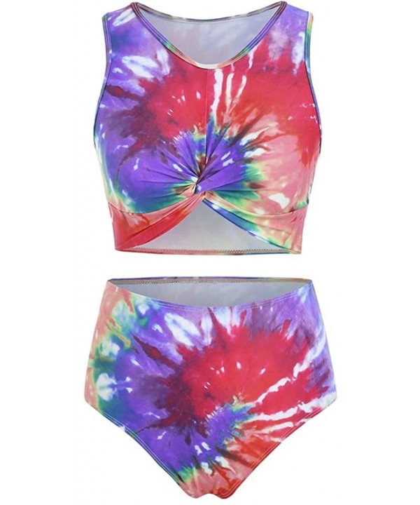 Twist Front Tie Dye Scoop Neck Tankini Swimsuit - Multi-a - CA19729NLX5 $23.66-Sets