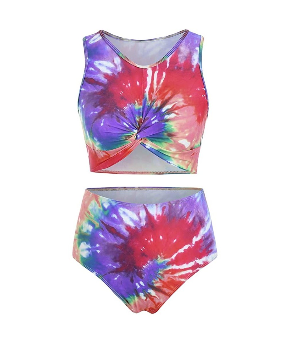 Twist Front Tie Dye Scoop Neck Tankini Swimsuit - Multi-a - CA19729NLX5 $23.66-Sets