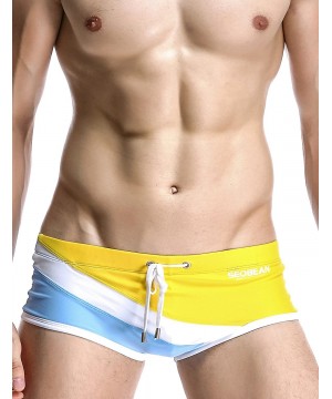 Mens Low Rise Sexy Sport Swimwear Trunk Boxer Brief - 2843 Yellow/Sky Blue - CW12IMDN7Y9 $16.33-Briefs