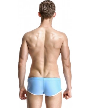 Mens Low Rise Sexy Sport Swimwear Trunk Boxer Brief - 2843 Yellow/Sky Blue - CW12IMDN7Y9 $16.33-Briefs