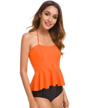 Women's High Waisted Two Pieces Bikini Peplum Halter Tankini Swimwear Bathing Suit - Orange - C018WG98C6R $20.56-Sets