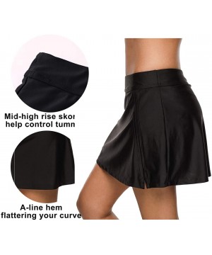 Women's Solid Swim Skirt Build-in Brief Tummy Control Tankini Bottoms - Black/Side Slit - CO18RGUCNDC $14.66-Bottoms