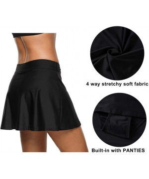 Women's Solid Swim Skirt Build-in Brief Tummy Control Tankini Bottoms - Black/Side Slit - CO18RGUCNDC $14.66-Bottoms