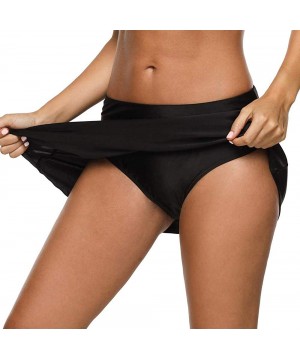 Women's Solid Swim Skirt Build-in Brief Tummy Control Tankini Bottoms - Black/Side Slit - CO18RGUCNDC $14.66-Bottoms