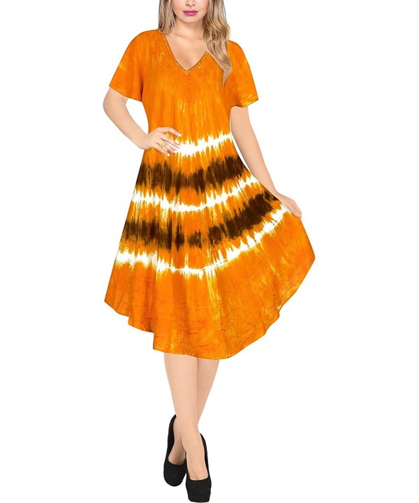 Women's Summer Casual T Shirt Dresses Beach Cover up Tank Hand Tie Dye - Pumpkin Orange_y883 - CI18T2ZL03D $27.26-Cover-Ups