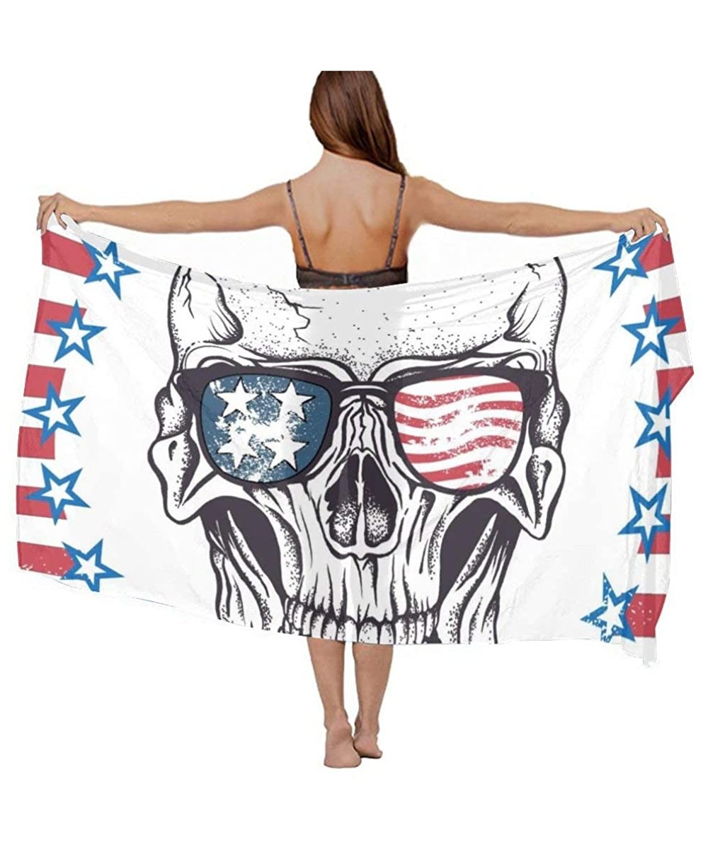 Women Fashion Shawl Wrap Summer Vacation Beach Towels Swimsuit Cover Up - American Usa Flag Pirate Skull - CE190HK45R2 $24.95...