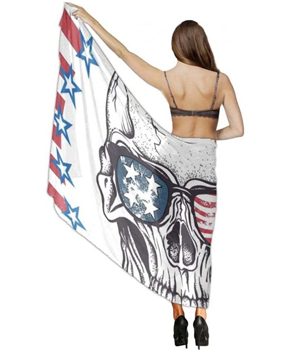 Women Fashion Shawl Wrap Summer Vacation Beach Towels Swimsuit Cover Up - American Usa Flag Pirate Skull - CE190HK45R2 $24.95...