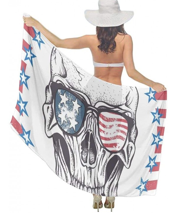 Women Fashion Shawl Wrap Summer Vacation Beach Towels Swimsuit Cover Up - American Usa Flag Pirate Skull - CE190HK45R2 $24.95...