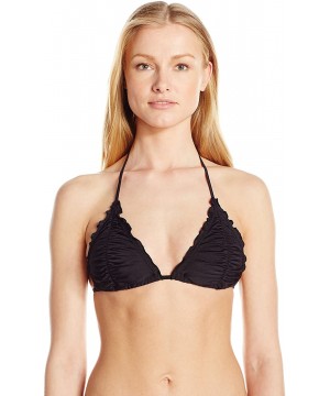 Women's Shimmer Slide-Triangle Lettuce Edge Bikini Top - Shimmer Black - C6118H9PKZ3 $35.52-Tops