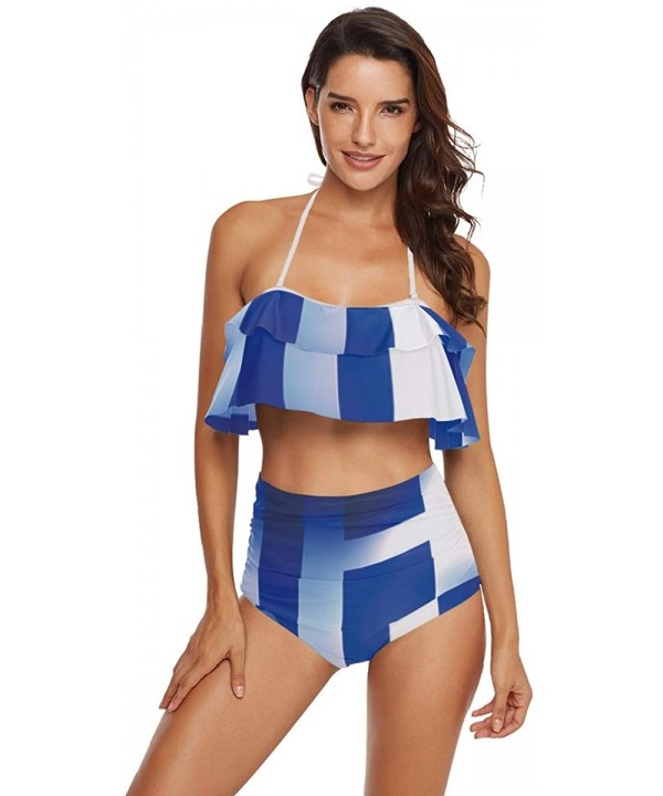 Women Flounce High Waisted Bikini Set Halter Neck Two Piece Swimsuit Flag of France - Flag of Greece - C518U3ZOGOT $28.99-Sets