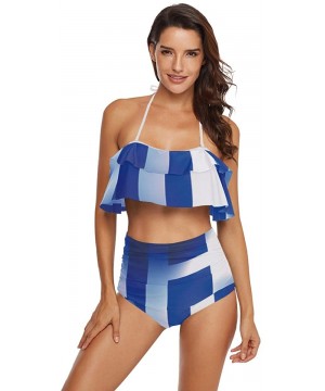 Women Flounce High Waisted Bikini Set Halter Neck Two Piece Swimsuit Flag of France - Flag of Greece - C518U3ZOGOT $28.99-Sets