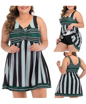 Store Plus Size Two Piece Swimwear for Womens- Summer Push-up Swim Dress Beachwear Tankini - Black - CM194EUZKSA $19.05-Bottoms