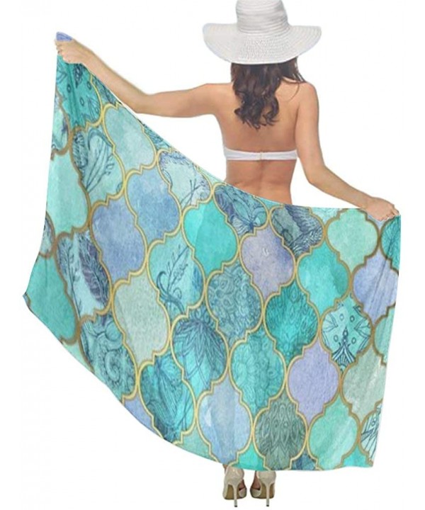 Women Girl Fashion Chiffon Scarf Bikini Cover Up Summer Beach Sarong Wrap - Green Mermaid Fish Scales - CX19C4KT97Y $24.81-Co...