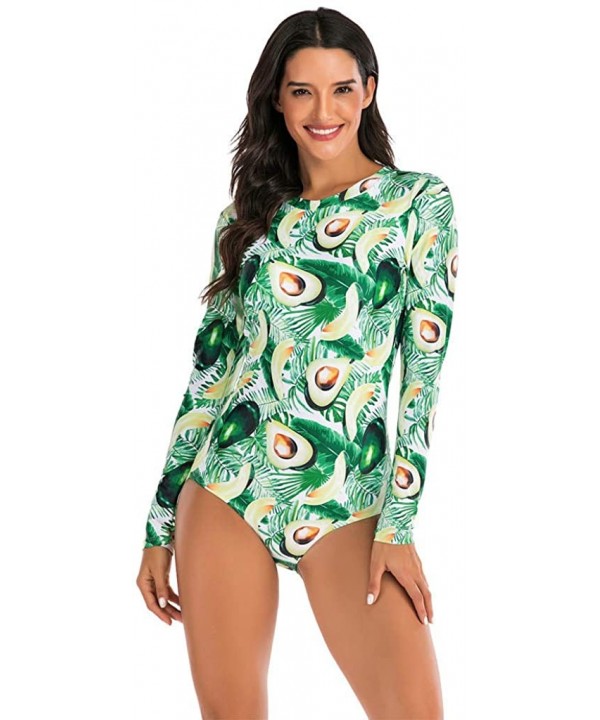 Long Sleeve Swimsuit for Women 2020 Spring Summer Sunscreen Cute Trendy Print Tankini Beach Surfing Suit Swimwear - 18green -...