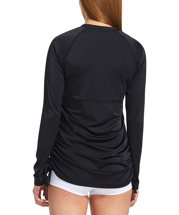 Women's Long Sleeve Half-Zip Sun Protection Rashguard Side Adjustable Swim Shirt - Black - CU12O6KHITN $20.26-Rash Guards