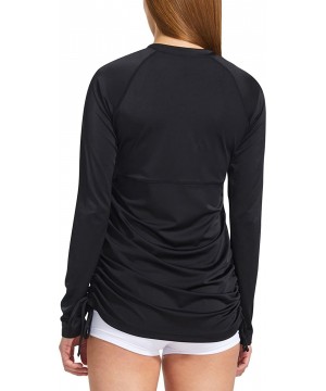 Women's Long Sleeve Half-Zip Sun Protection Rashguard Side Adjustable Swim Shirt - Black - CU12O6KHITN $20.26-Rash Guards