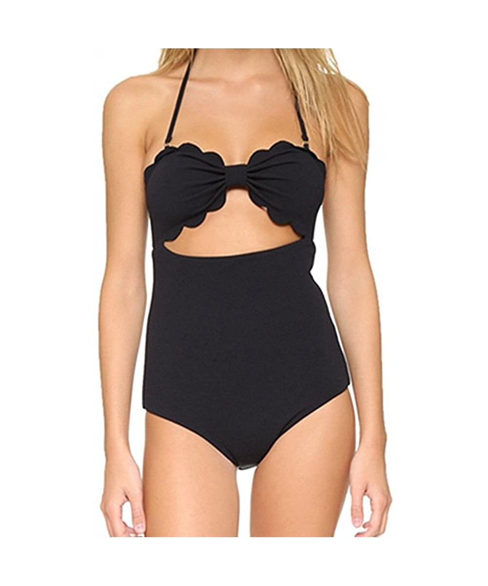 Women's Cut to It Shell Irregular Hem One Piece Padded Swimwear High Waist Swimsuit - Black - C9182IUY08A $21.05-One-Pieces