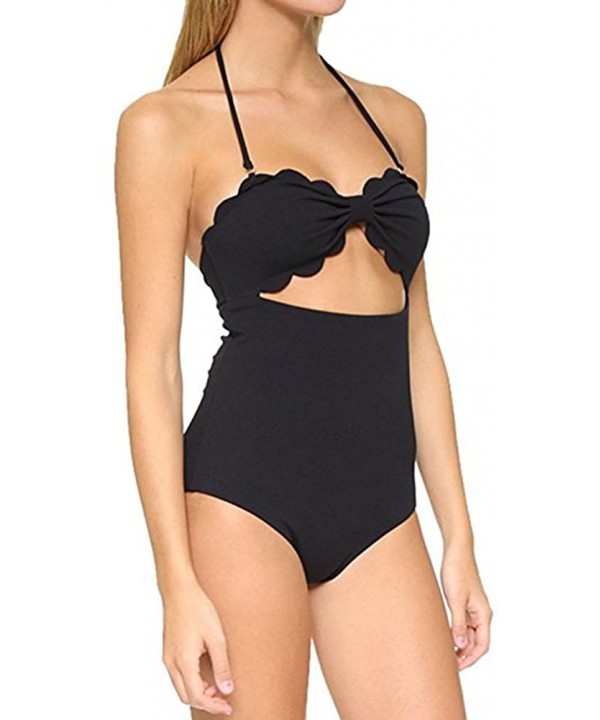 Women's Cut to It Shell Irregular Hem One Piece Padded Swimwear High Waist Swimsuit - Black - C9182IUY08A $21.05-One-Pieces