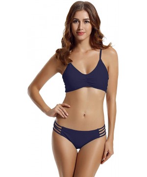 Women's Strap Side Bottom Halter Racerback Bikini Bathing Suits (FBA) - Blue Depths - C918M7G7H7T $26.26-Sets