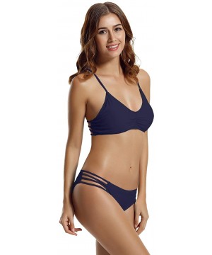 Women's Strap Side Bottom Halter Racerback Bikini Bathing Suits (FBA) - Blue Depths - C918M7G7H7T $26.26-Sets