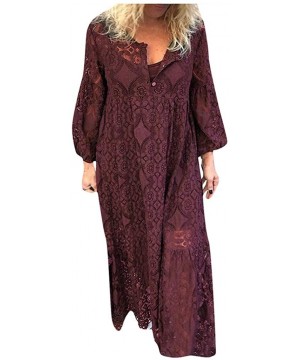 Womens Plus Size Maxi Dresses Tie-Dye Gradient V-Neck Long Sleeve Ankle Length Casual Dress Hipple Soul Print Sundress - Zawi...