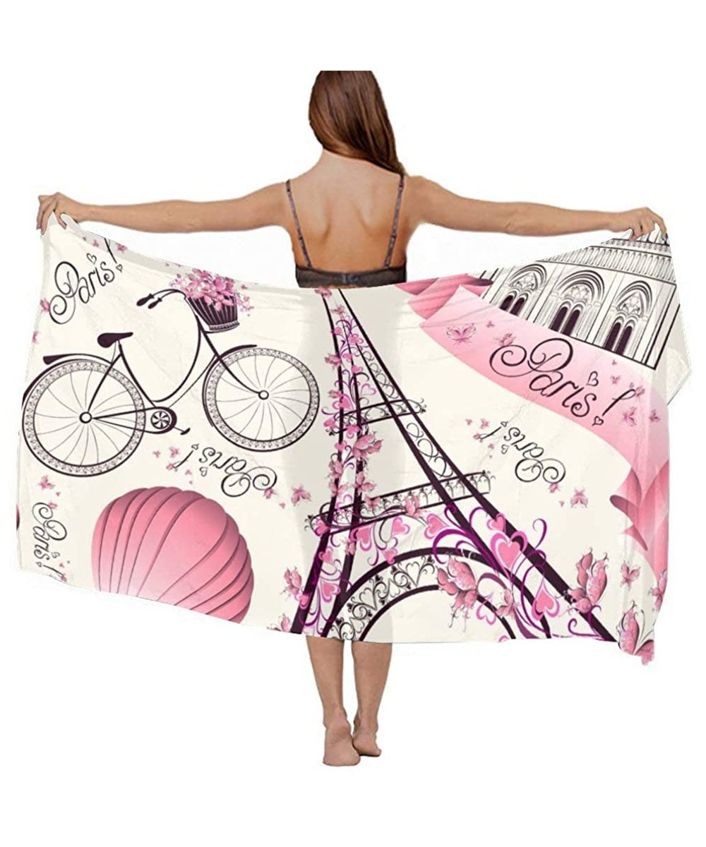 Women Girl Beach Bikini Cover Up Chiffon Sarong Fashion Scarf Shawl Wrap - Pink Paris Eiffel Tower - CW196U6KDK4 $21.74-Cover...