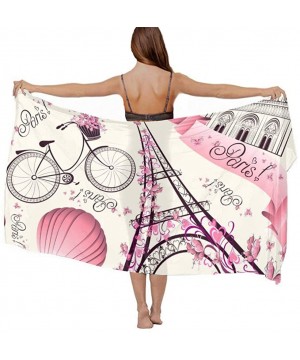 Women Girl Beach Bikini Cover Up Chiffon Sarong Fashion Scarf Shawl Wrap - Pink Paris Eiffel Tower - CW196U6KDK4 $21.74-Cover...