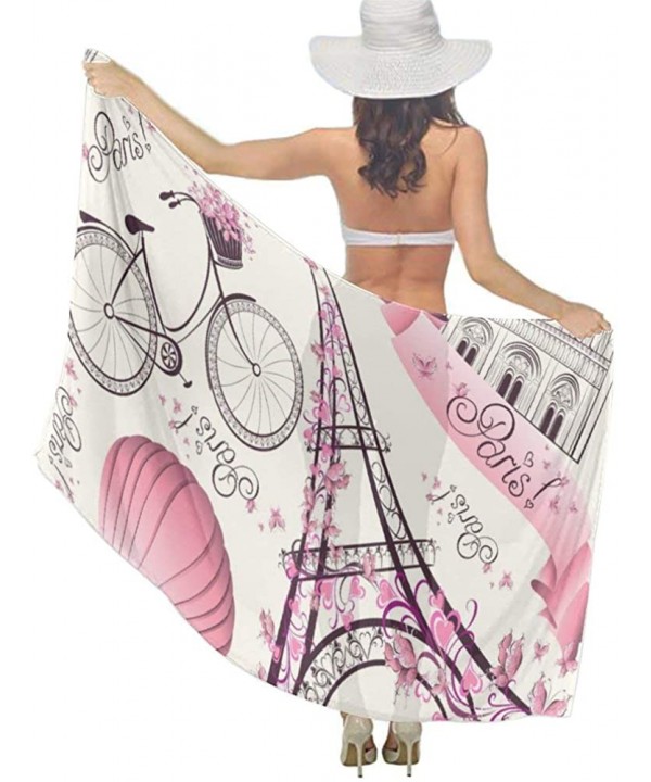 Women Girl Beach Bikini Cover Up Chiffon Sarong Fashion Scarf Shawl Wrap - Pink Paris Eiffel Tower - CW196U6KDK4 $21.74-Cover...