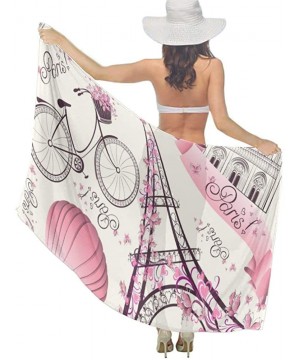 Women Girl Beach Bikini Cover Up Chiffon Sarong Fashion Scarf Shawl Wrap - Pink Paris Eiffel Tower - CW196U6KDK4 $21.74-Cover...