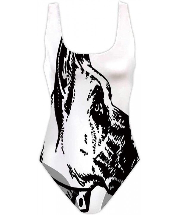 Vector Illustrative Portrait of Puppy Dog Women's One Piece Swimsuits Tummy Control for Water Dog S Multi 28 - C7190TKXK68 $4...