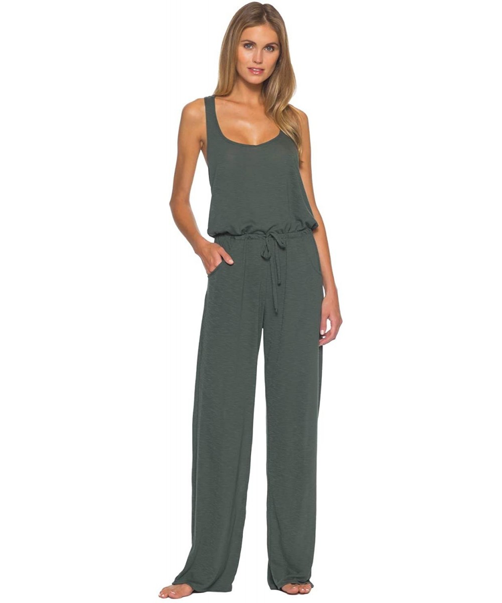 Women's Breezy Basics Tie-Front Jumpsuit Swim Cover Up - Basil - CL18YGLX68H $46.44-Cover-Ups