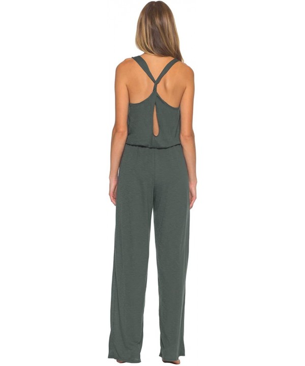 Women's Breezy Basics Tie-Front Jumpsuit Swim Cover Up - Basil - CL18YGLX68H $46.44-Cover-Ups