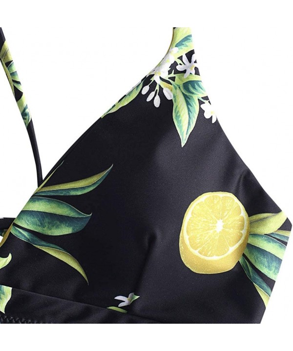 Women's Printed Swimsuits Plain V Neck Top Leaf Brief Two-Piece Bikini Set Beachwear Swimwear - Black - CJ194MOGNXM $14.17-Sets