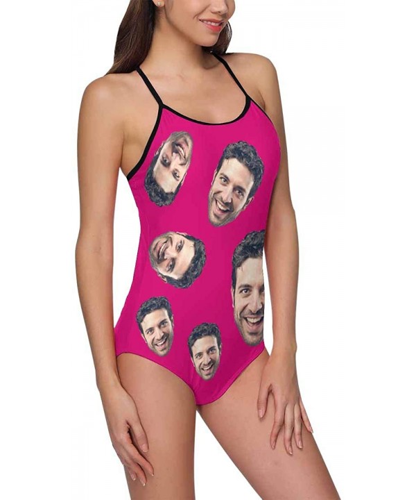 Custom One-Piece Swimsuits with Face Photo Novelty Swimwear for Women (XS-5XL) - Hot Pink - CJ18URTGQCK $31.84-One-Pieces