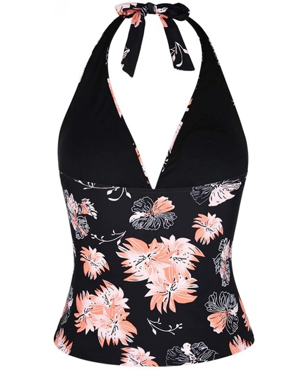 Women's Plunging V Neck Halter Swim Tops Shirred Tankini Top - Chrysanthemum - CZ18G4WTQKX $28.23-Tops