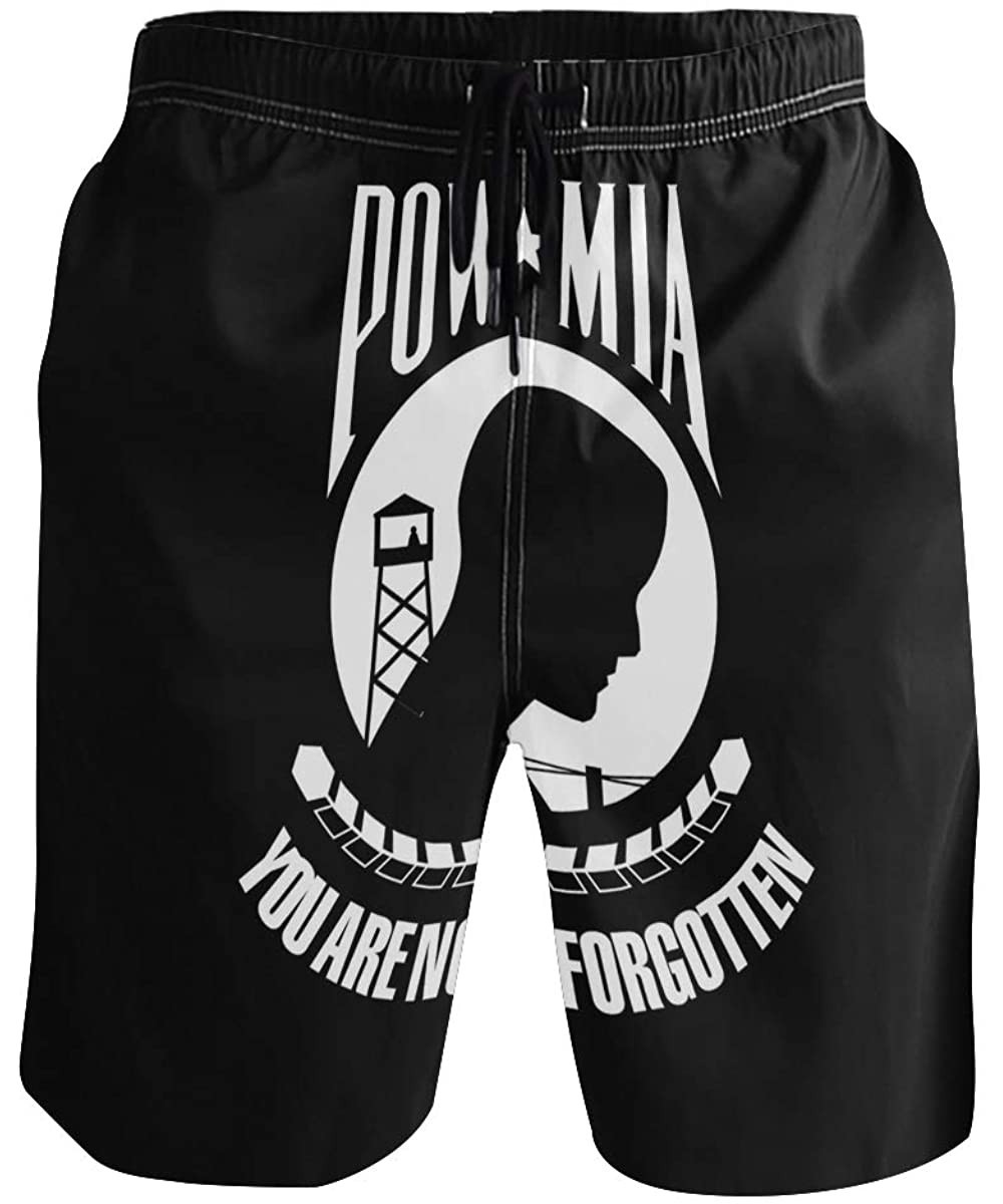 Men's Quick Dry Swim Trunks with Pockets Missouri Flag Beach Board Shorts Bathing Suits - Pow Mia You Are Not Forgotten - CW1...