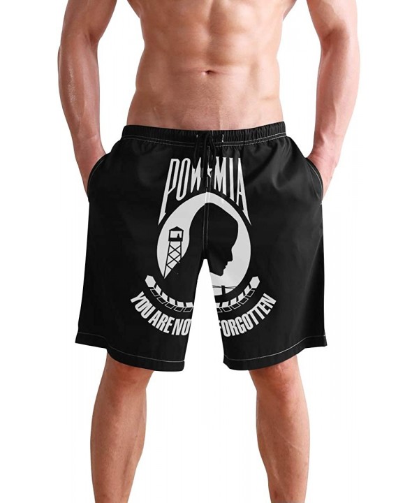 Men's Quick Dry Swim Trunks with Pockets Missouri Flag Beach Board Shorts Bathing Suits - Pow Mia You Are Not Forgotten - CW1...