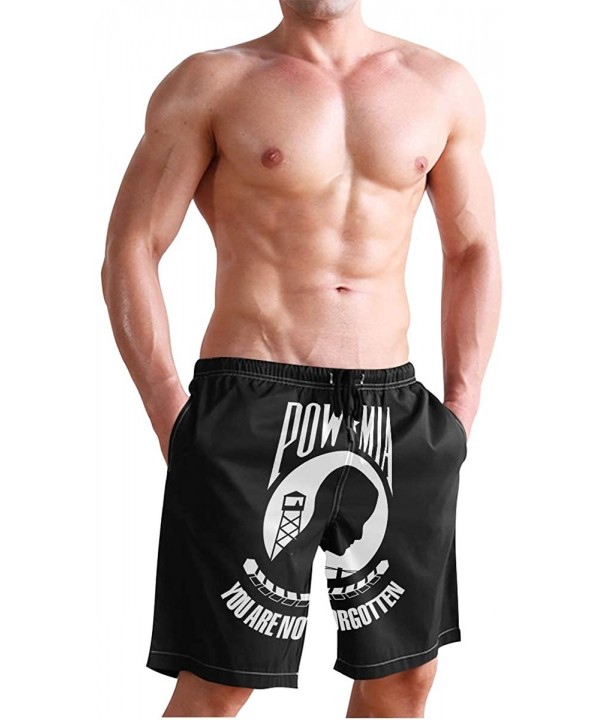 Men's Quick Dry Swim Trunks with Pockets Missouri Flag Beach Board Shorts Bathing Suits - Pow Mia You Are Not Forgotten - CW1...