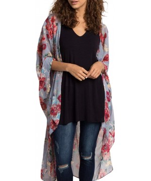 Women's Summer Long Flowy Kimono Cardigans Boho Chiffon Floral Beach Cover Up Tops - Blue Gray - CQ194IS2W53 $14.55-Cover-Ups