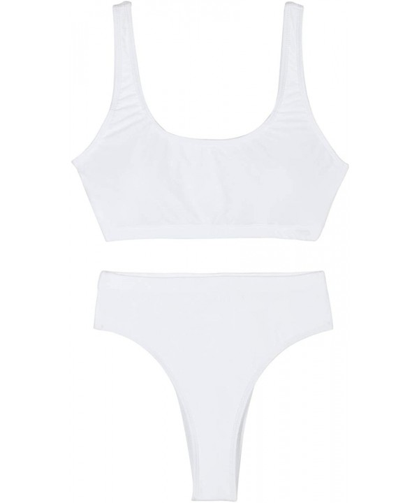 Womens Crop Top Scoop Neck High Waisted Bikini Sets Two Piece Swimsuits - White - CQ18DXMI8Q9 $21.05-Sets