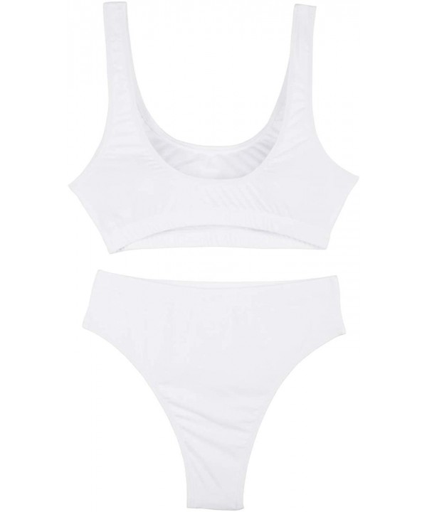 Womens Crop Top Scoop Neck High Waisted Bikini Sets Two Piece Swimsuits - White - CQ18DXMI8Q9 $21.05-Sets