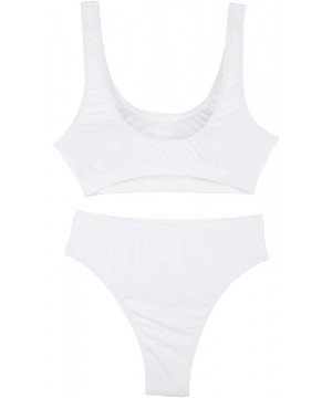 Womens Crop Top Scoop Neck High Waisted Bikini Sets Two Piece Swimsuits - White - CQ18DXMI8Q9 $21.05-Sets