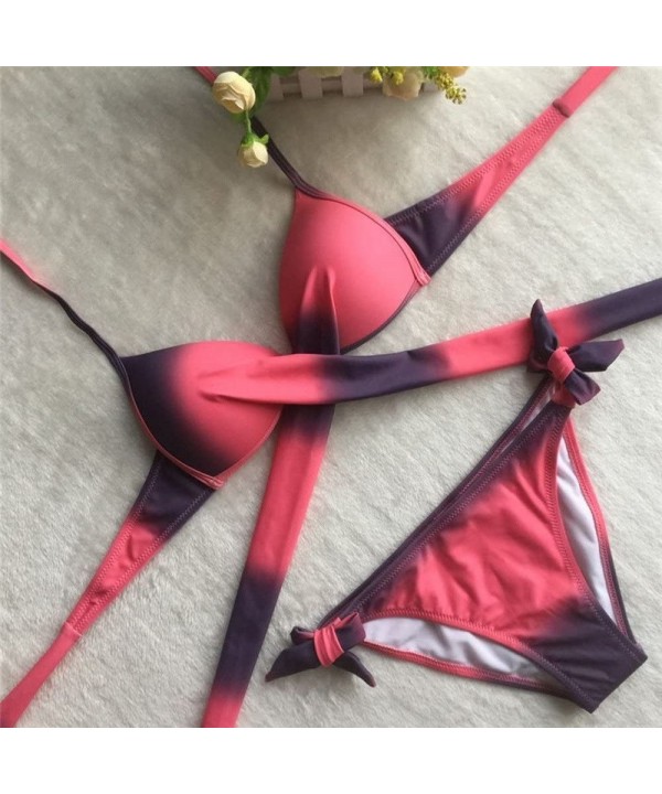 Women Swimwear Two Piece Bikini Push-Up Padded Swimsuit Bathing Suit - Pink - CH199KXS6QY $15.71-Sets