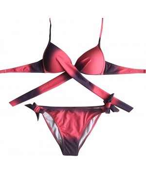 Women Swimwear Two Piece Bikini Push-Up Padded Swimsuit Bathing Suit - Pink - CH199KXS6QY $15.71-Sets