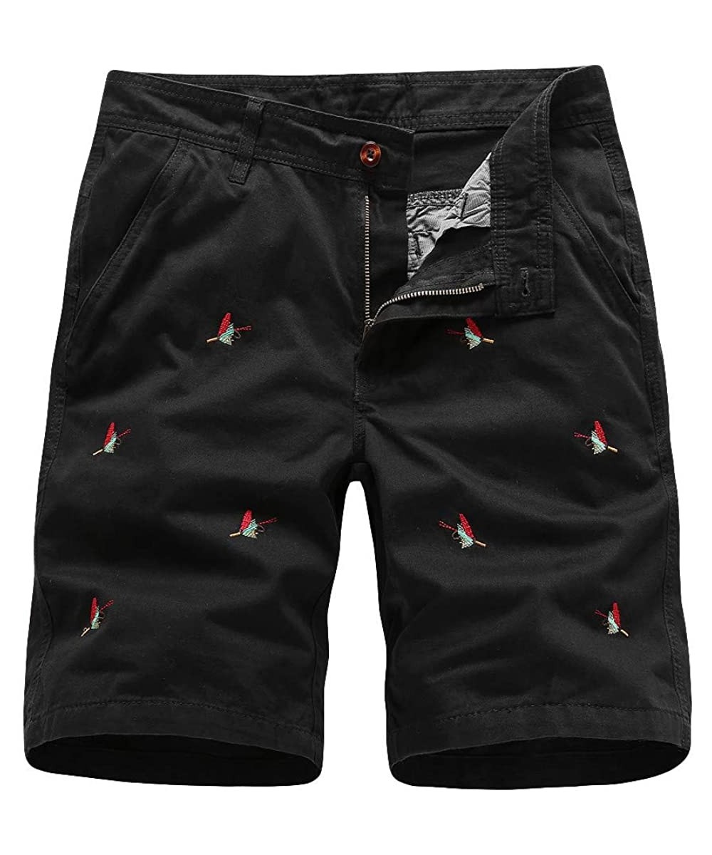 Clothes Men's Embroidery Beach Shorts-Summer Outdoors Casual Loose Cotton Overalls Pants - Black - C318QT0KLLX $25.07-Board S...