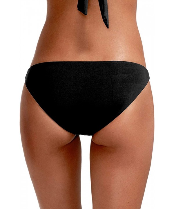 Women's Black EcoRib Luciana Bikini Bottom - Black Ecolux - CC11CG9Y4W5 $38.53-Tankinis