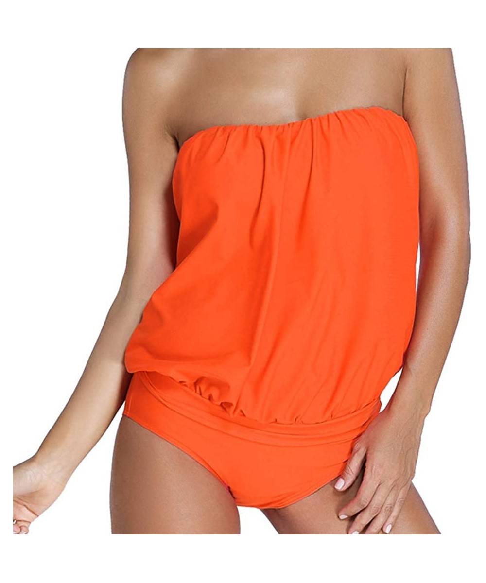 Women's One piece Swimsuit Plus Size Strapless Backless Solid Color Beach Swimwear Beachwear Bathing Suit Orange - CN199OEDH5...