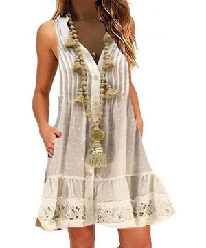 Women Dress Summer Tank Swing Dress Sleeveless Lace Beach Holiday Casual Loose Party Above Knee Dresses Sundress - Z-2 White ...